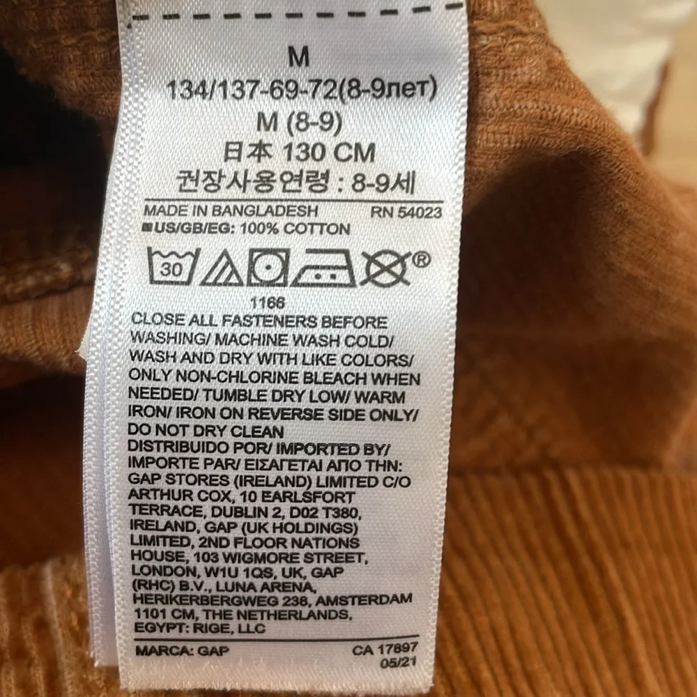 GAP Girls Brown Corduroy Overall Dress Jumper Size M 8/9 Fall School Outfit